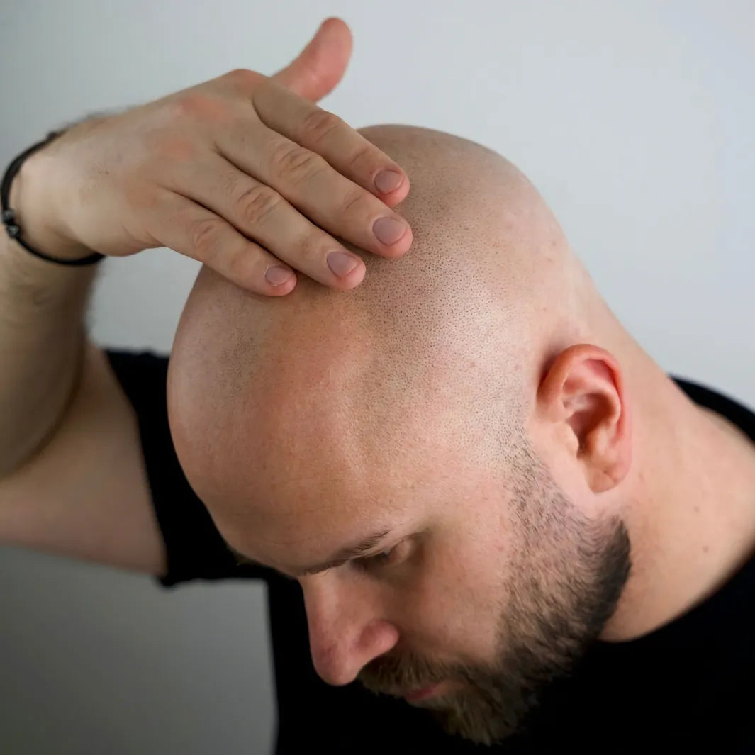 Rakad hårbotten som vårdas med Better Be Bold Bald Peeling från Glamazon