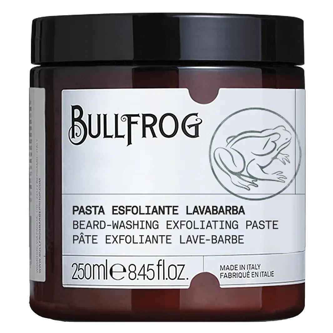 Bullfrog Beard-Washing Exfoliating Paste i brun glasburk 250 ml för renare och mjukare skägg