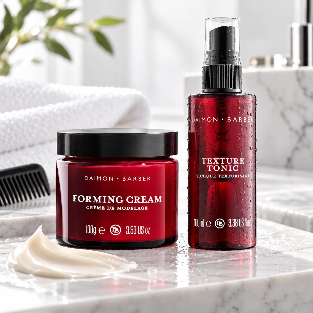 Daimon Barber Flow Hair Pair med Forming Cream och Texture Tonic för naturlig rörelse och medium stadga