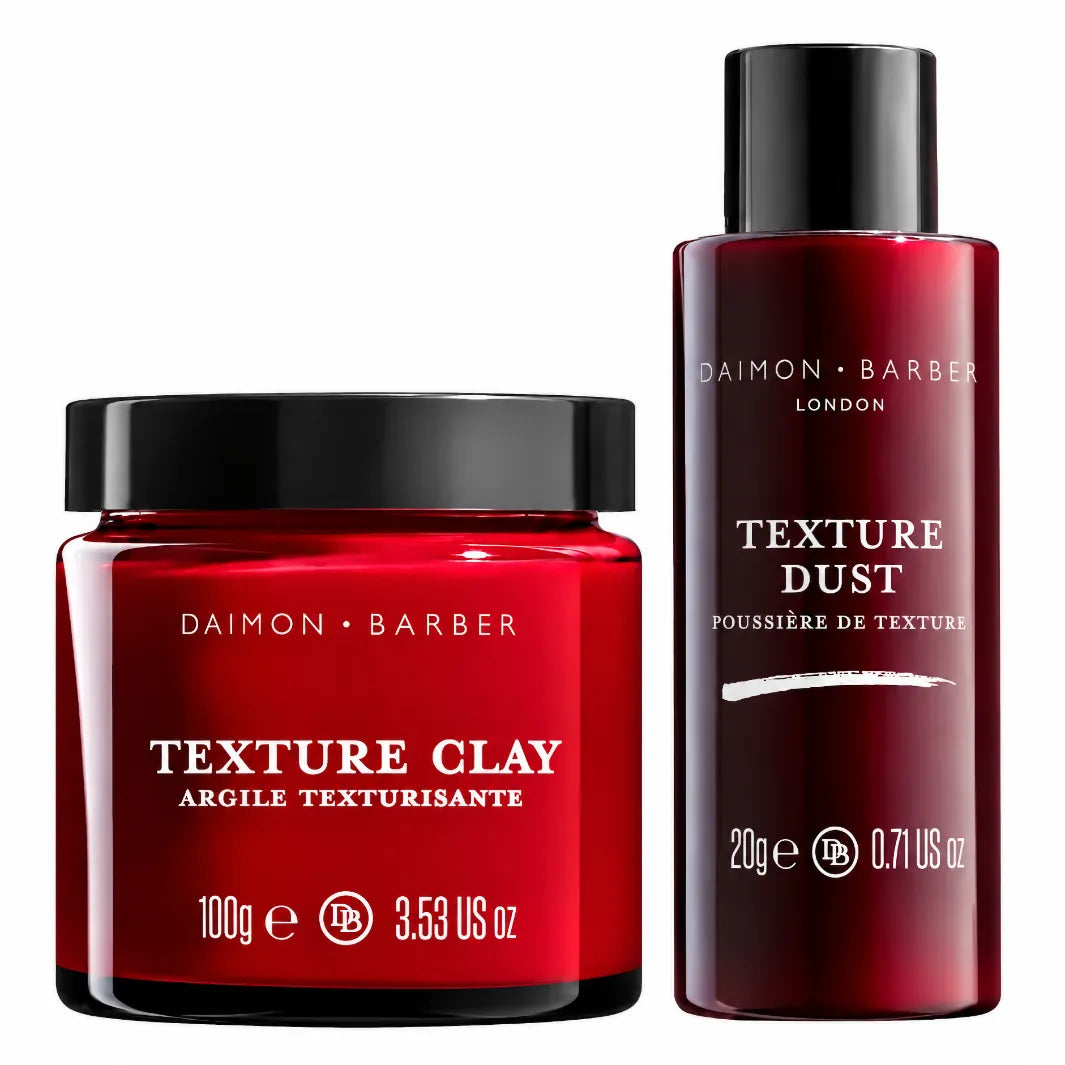 Daimon Barber Texture & Hold Duo – Texture Clay och Texture Dust för volym, textur och stark matt stadga