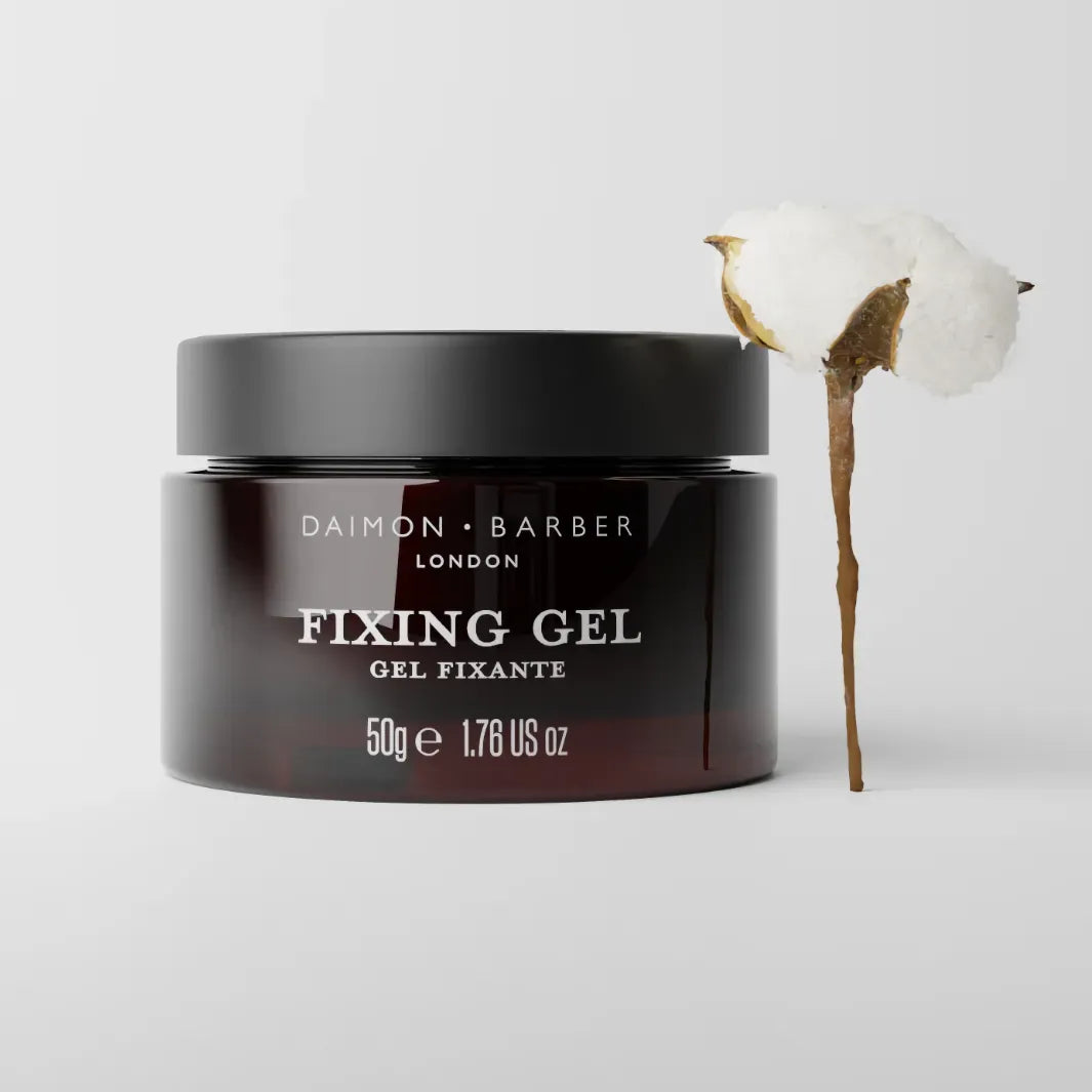 Daimon Barber Fixing Gel 50 g med bomullsblomma – hårgel för stark stadga, definition och polerad finish