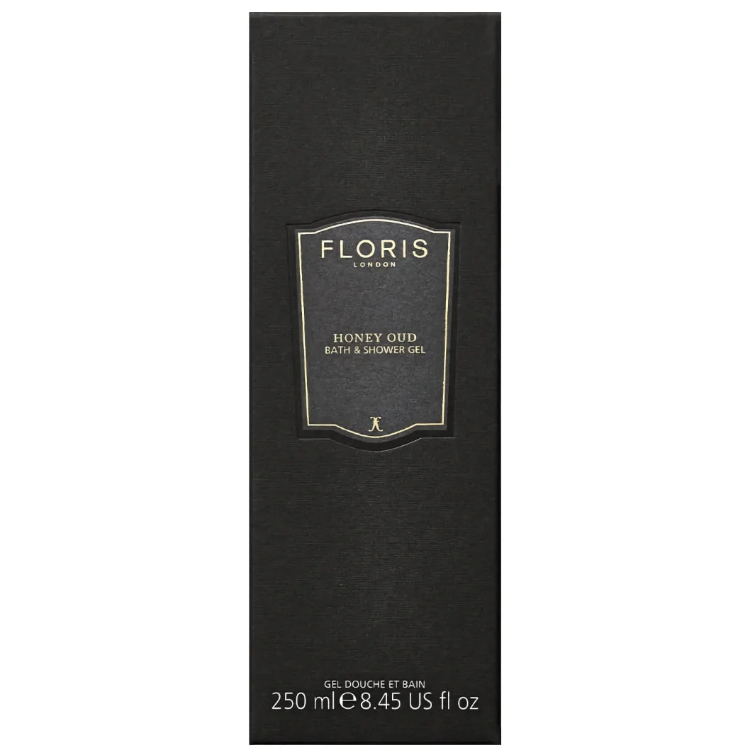 Förpackningen på Floris Honey Oud Bath & Shower Gel