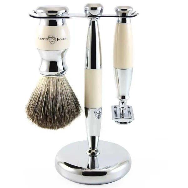 Edwin Jagger 3pc Diffusion Ivory Shaving Set DE Razor
