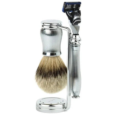 Edwin Jagger Chatsworth Barley 3pc Shaving Set Fusion Silver Tip Badger