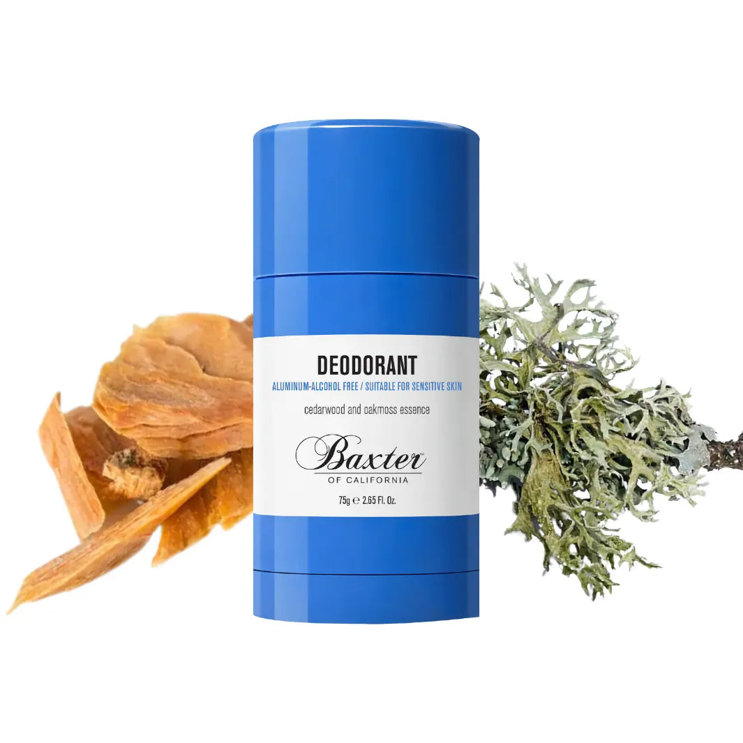 Baxter of California Deodorant med doft av cederträ och ekmossa.