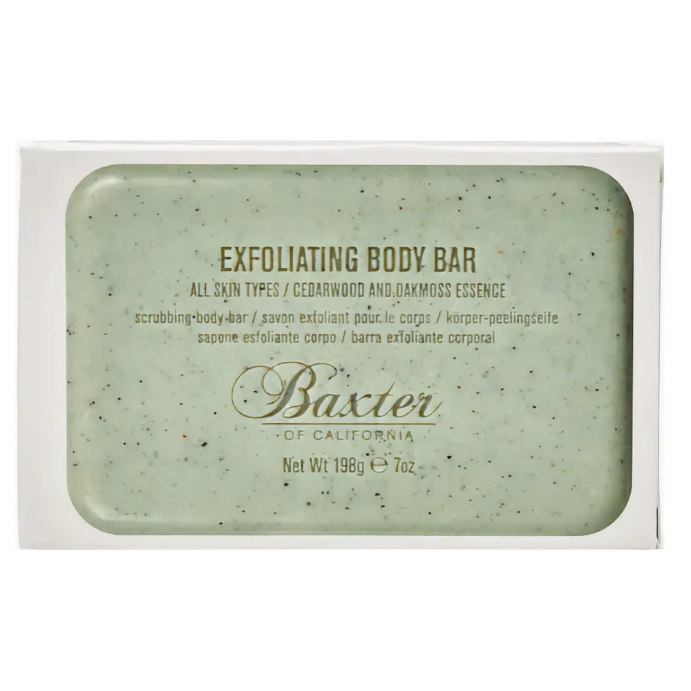 Förpackningen på Baxter of California Exfoliating Body Bar