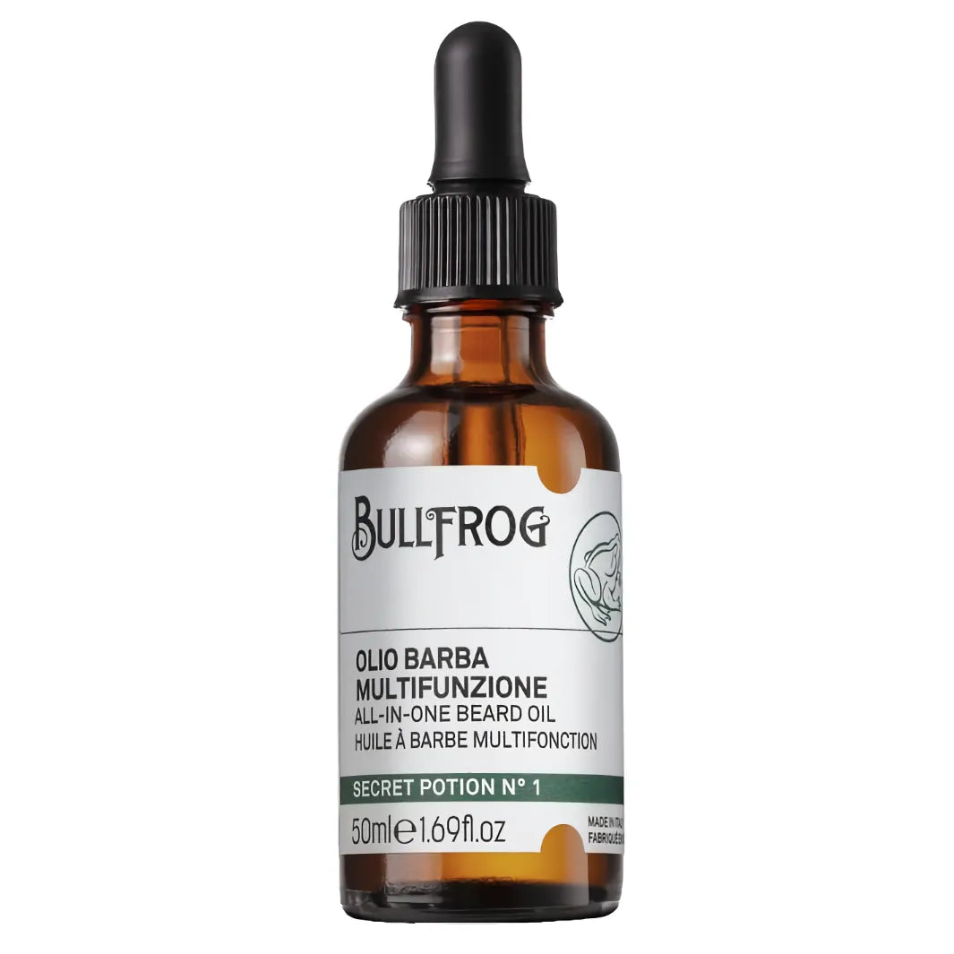 Bullfrog All-in-one Beard Oil Secret Potion N°1 – skäggolja 50 ml i glasflaska med pipett