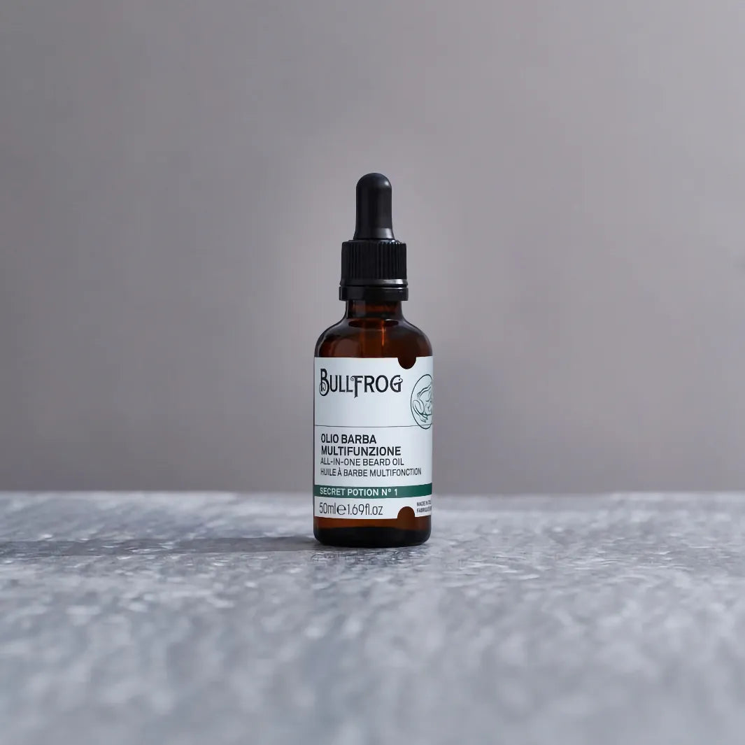 Bullfrog All-in-one Beard Oil Secret Potion N°1 skäggolja 50 ml i brun glasflaska med pipett