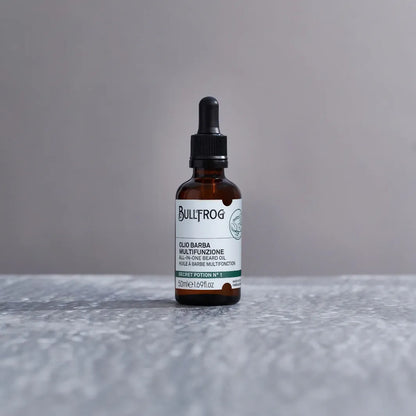 Bullfrog All-in-one Beard Oil Secret Potion N°1 skäggolja 50 ml i brun glasflaska med pipett
