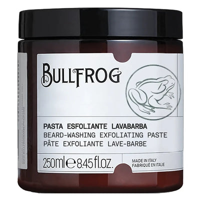 Bullfrog Beard-Washing Exfoliating Paste i brun glasburk 250 ml för renare och mjukare skägg