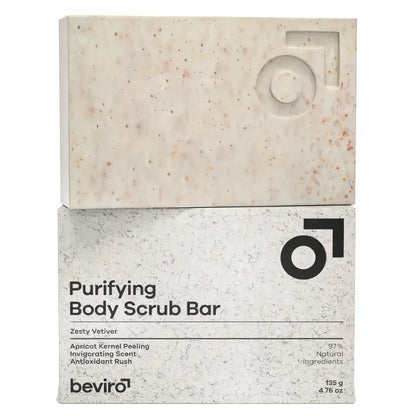 Förpackningen på Beviro Purifying Body Scrub Bar