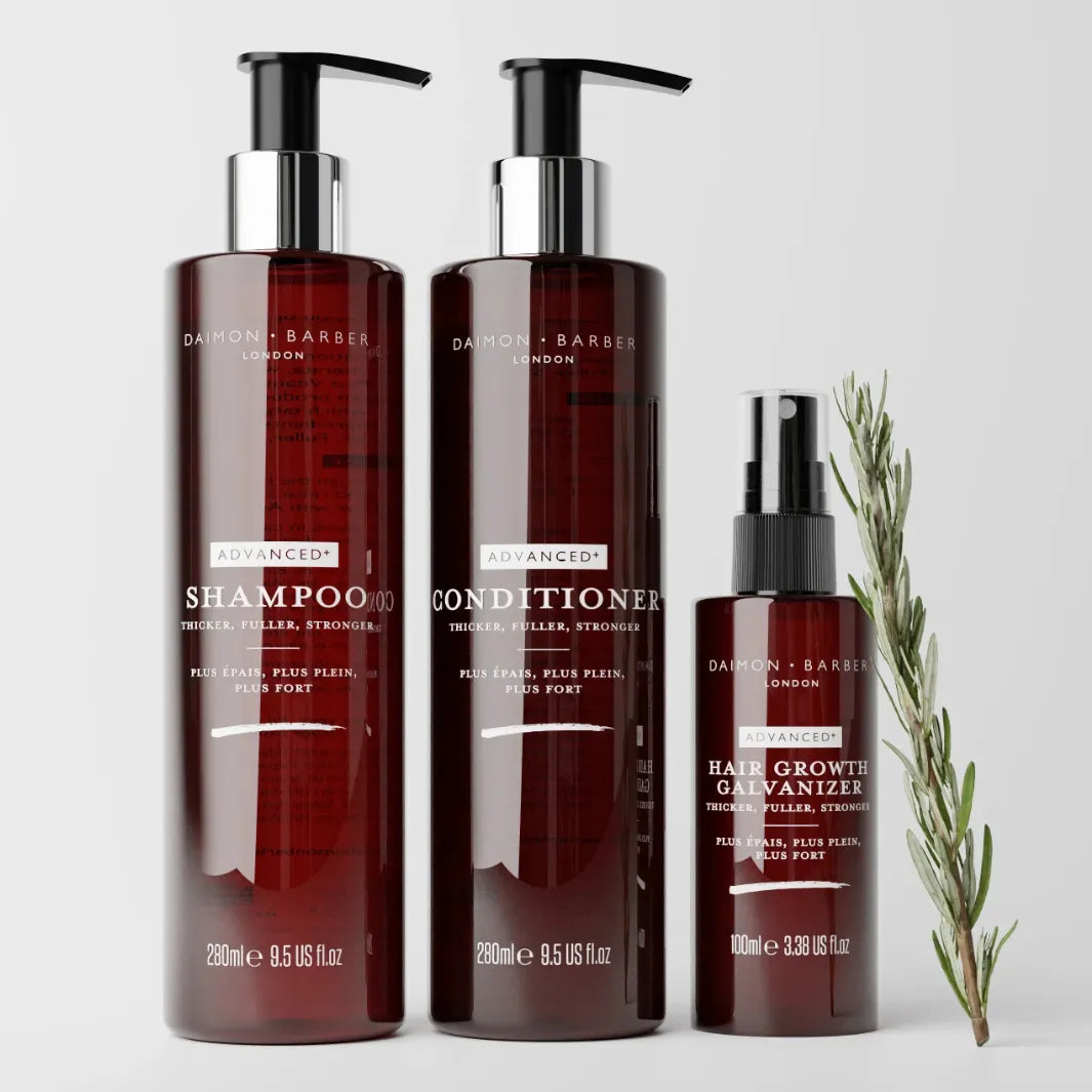 Daimon Barber Advanced+ Growth Trio med Shampoo, Conditioner, Hair Growth Galvanizer och rosmarinkvist