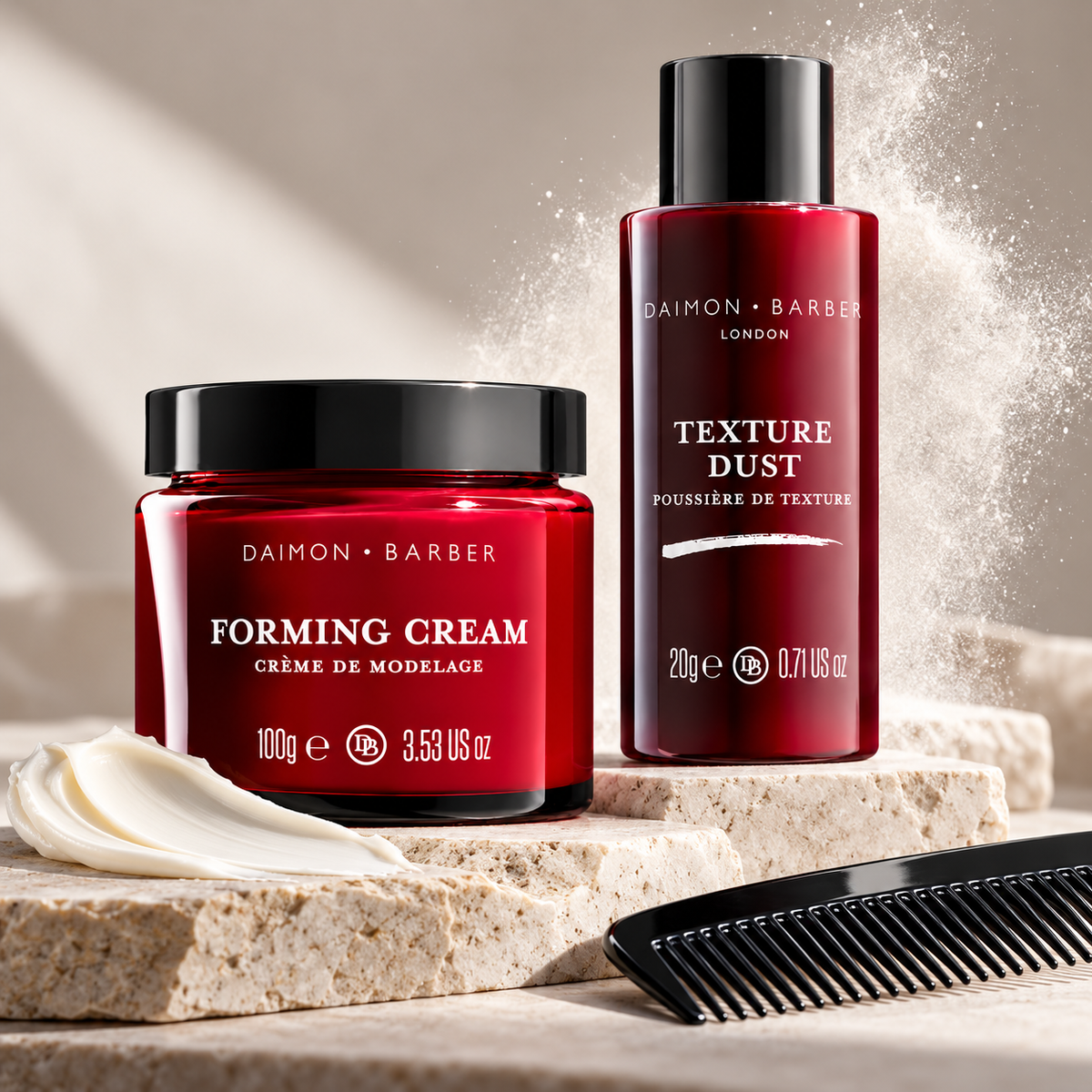 Daimon Barber Oily Hair Pair med stylingkräm och stylingpuder för fett hår, volym och textur