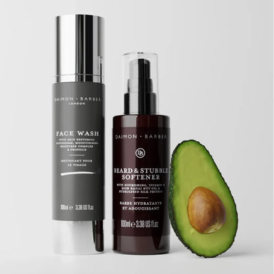 Daimon Barber Beard Care Duo med avokado – Face Wash och Beard & Stubble Softener för renare hud och mjukare skägg