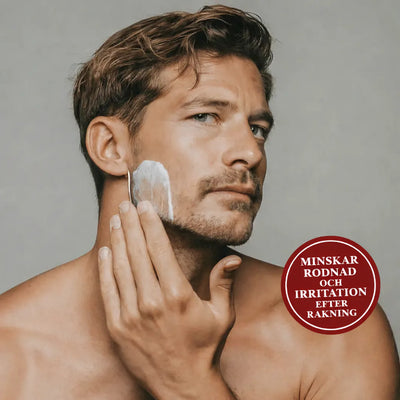 After shave balm appliceras på huden efter rakning för att minska rodnad och irritation