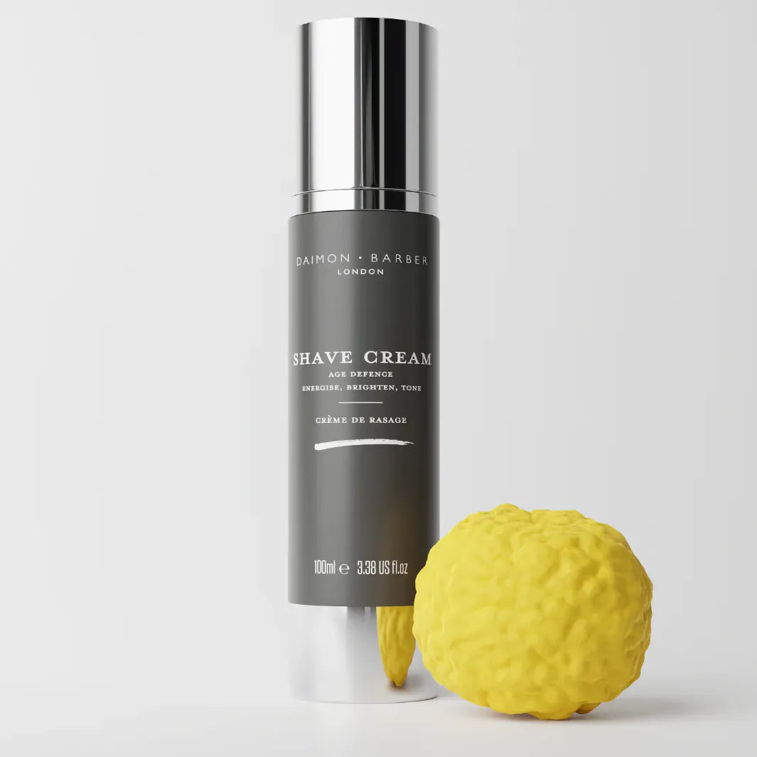 Daimon Barber Shave Cream med yuzu som visar doft och ingredienser