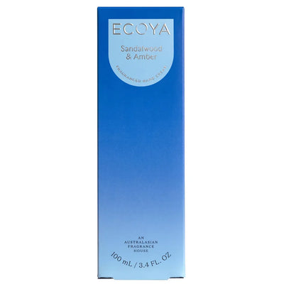 Förpackningen på Ecoya Sandalwood & Amber Hand Cream
