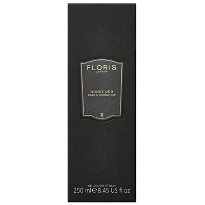 Förpackningen på Floris Honey Oud Bath & Shower Gel