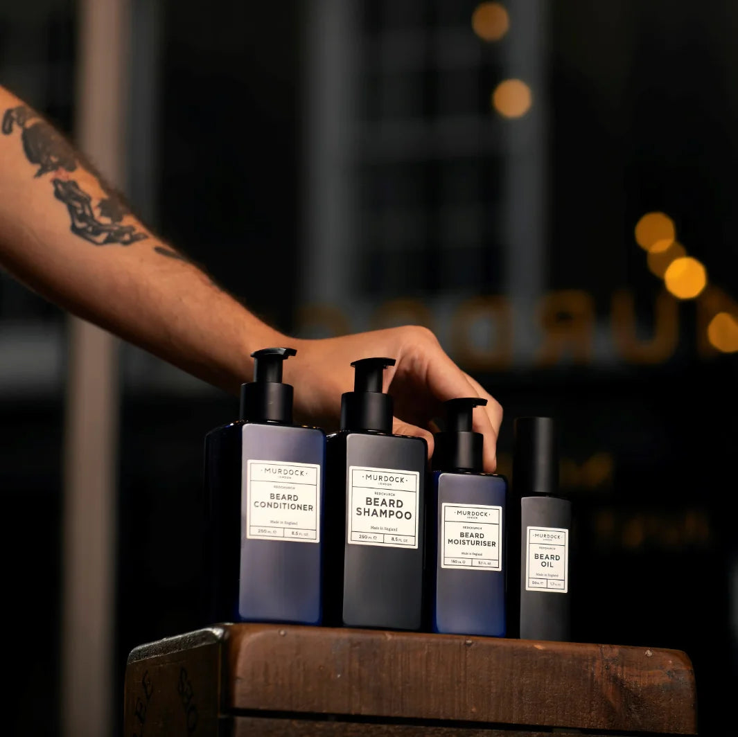Murdock London Beard Moisturiser med övriga skäggprodukter