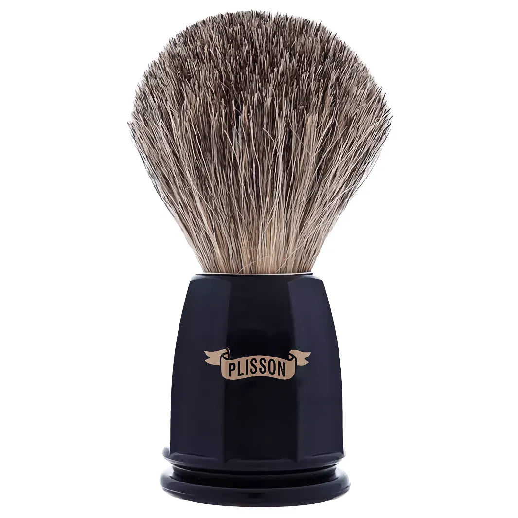 Plisson Faceted Shaving Brush Black Pure Badger