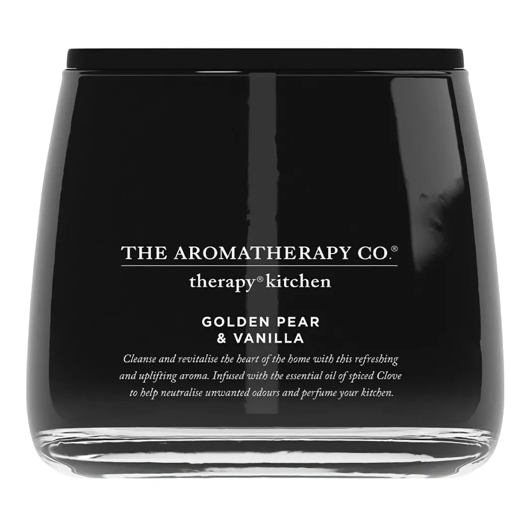 The Aromatherapy Co Therapy Kitchen Golden Pear & Vanilla doftljus 260 g i svart glas med lock