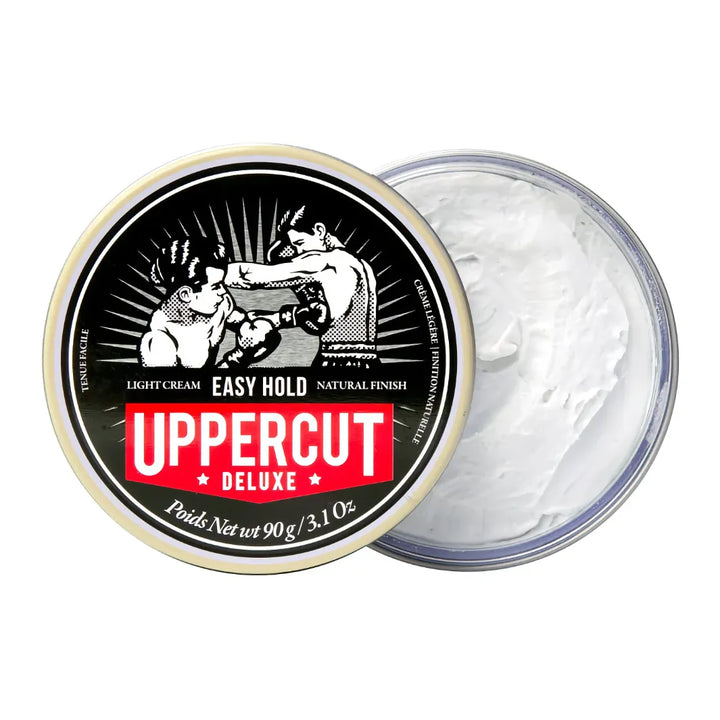 Uppercut Deluxe Easy Hold – Öppnad burk visar den mjuka och lättarbetade formulan