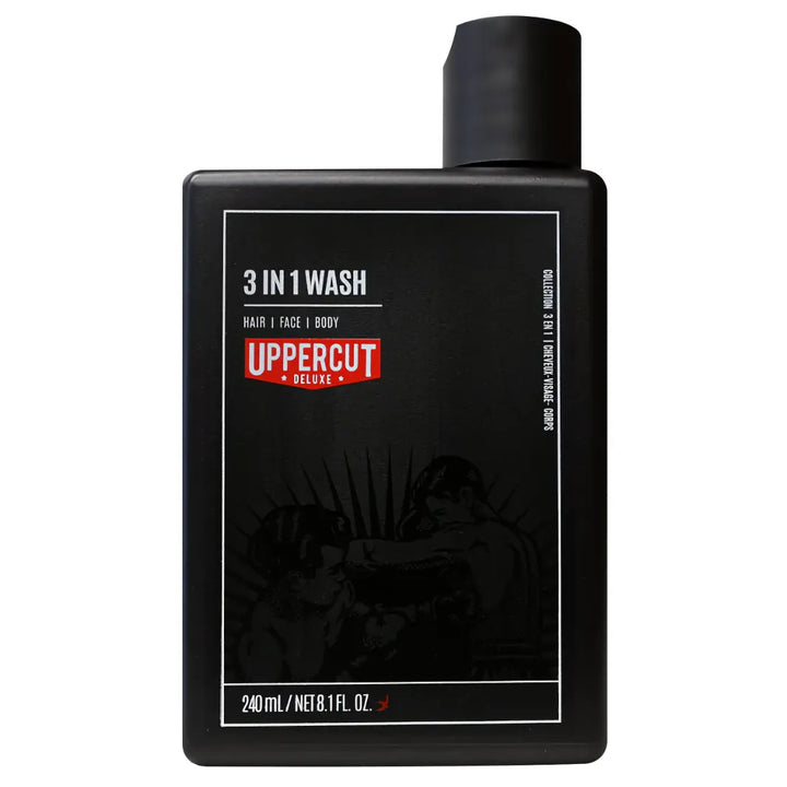 Uppercut Deluxe 3 in 1 Wash – En skonsam men effektiv rengöring för hår, ansikte och kropp, med en uppfriskande doft av Bay Rum