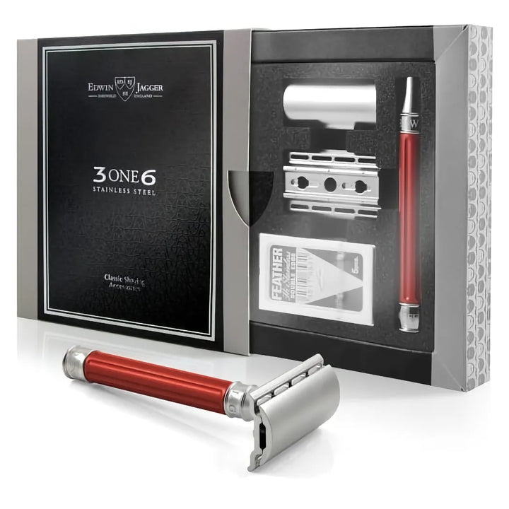 Edwin Jagger 3ONE6 Stainless Steel Red DE Safety Razor