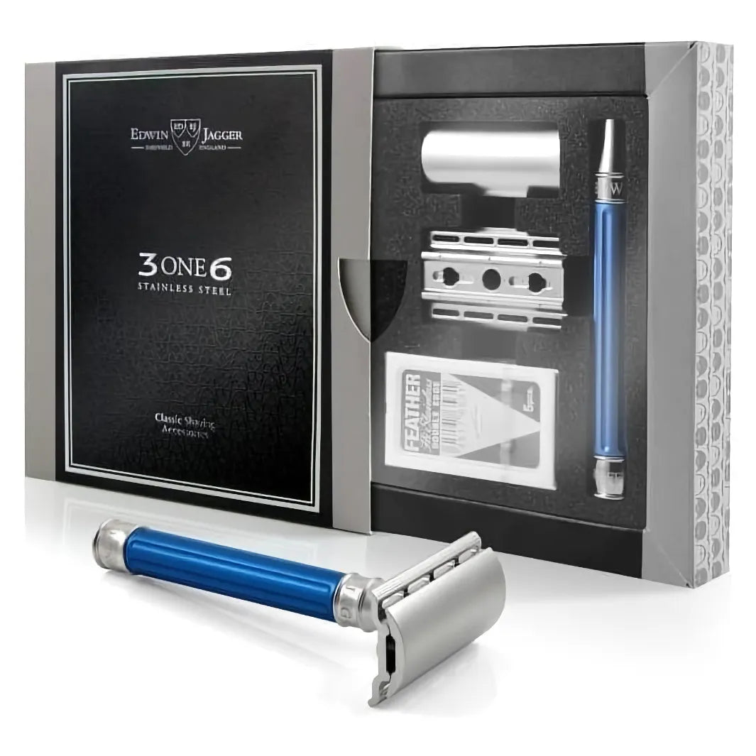 Edwin Jagger 3ONE6 Stainless Steel Blue DE Safety Razor