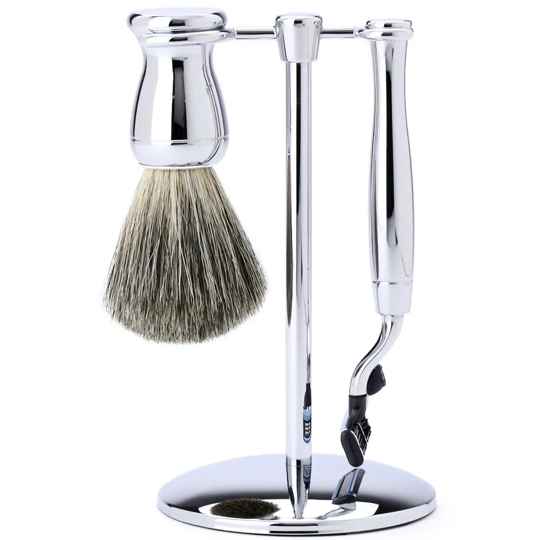 Edwin Jagger 3pc Chrome Shaving Set Mach3 Pure Badger