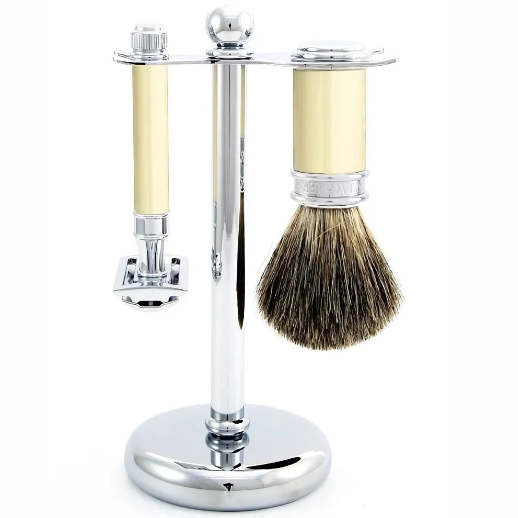 Edwin Jagger 3pc Shaving Set Ivory DE Razor Pure Badger