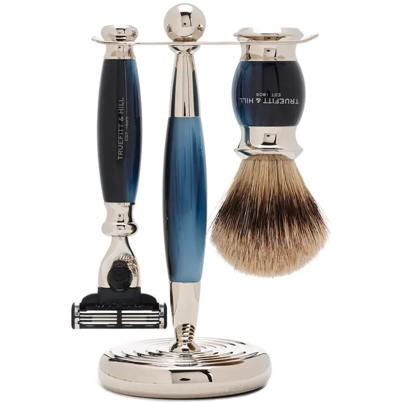 Truefitt & Hill Edwardian Mach3 Shaving Set Blue Opal