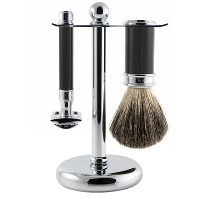Edwin Jagger 3pc Shaving Set Ebony DE Razor Pure Badger