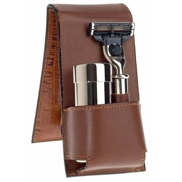 Edwin Jagger Brown Leather Mach 3 Travel Shaving Kit