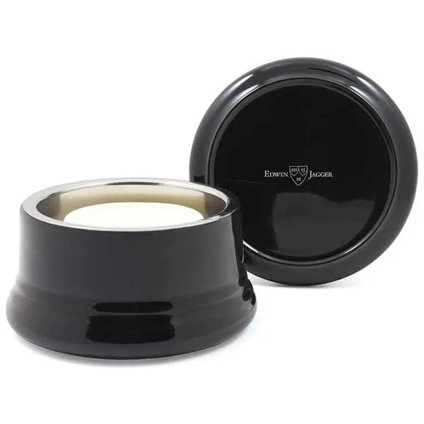 Edwin Jagger Porcelain Black Shaving Bowl With Lid